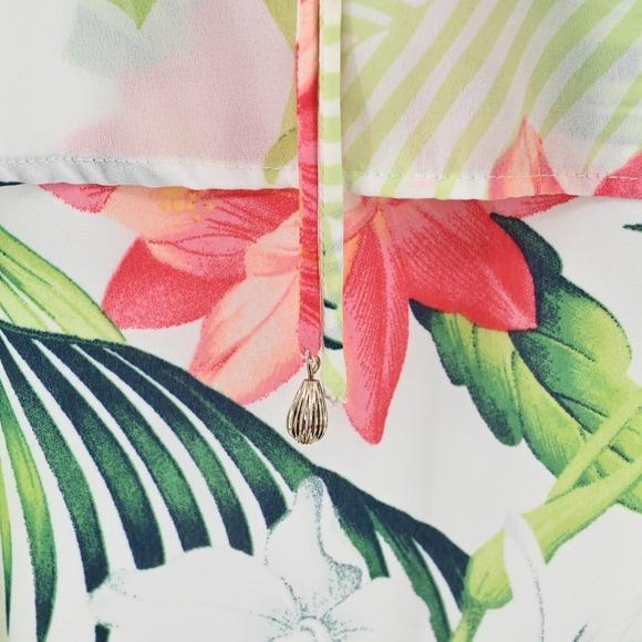 Tommy Bahama Maxi Dress L White Floral Tropical Ruffle High Low Vibrant Vacation - Picture 11 of 15